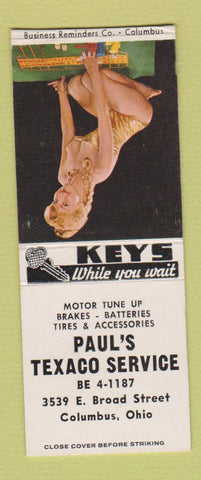 Matchbook Cover - Paul's Texaco oil gas Columbus OH pinup BOBTAIL