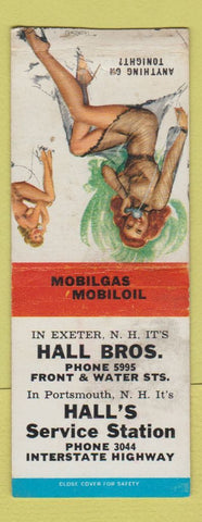 Matchbook Cover - Hall Mobil oil gas Exeter Portsmouth NH pinup WEAR BOBTAIL