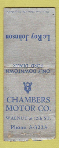 Matchbook Cover - Chambers Ford V8 LeRoy Johnson WORN BOBTAIL