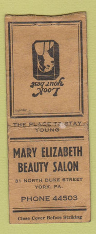 Matchbook Cover - Mary Elizabeth Beauty Salon York PA WORN BOBTAIL