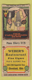 Matchbook Cover - Weber's Restaurant Cleveland OH WORN BOBTAIL