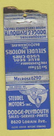 Matchbook Cover - Steudel Dodge Plymouth Cleveland OH WEAR BOBTAIL