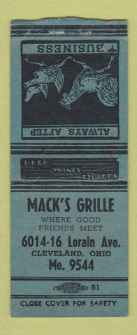 Matchbook Cover - Mack's Grille Cleveland OH BOBTAIL