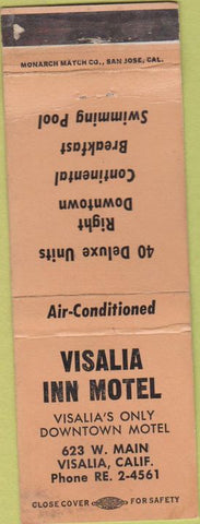 Matchbook Cover - Visalia Inn Motel CA WEAR orange
