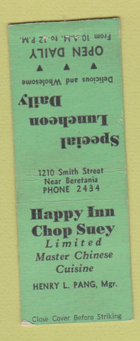 Matchbook Cover - Happy Inn Chop Suey CROWN? WEAR BOBTAIL