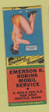 Matchbook Cover - Emerson Robins Mobil oil gas Seattle WA pinup BOBTAIL
