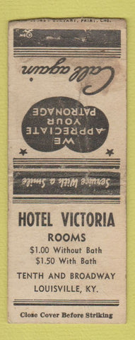 Matchbook Cover - Hotel Victoria Louisville KY WORN BOBTAIL