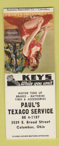 Matchbook Cover - Paul's Texaco oil gas Columbus OH pinup BOBTAIL