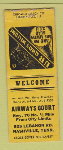 Matchbook Cover - Airways Court Motel Nashville TN BOBTAIL