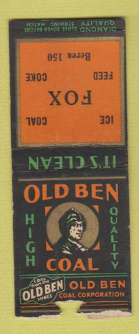 Matchbook Cover - Old Ben Coal Fox Feed Berea? OH DQ BOBTAIL