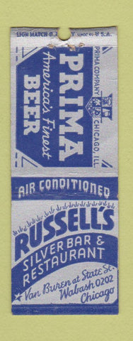 Matchbook Cover - Russell's Silver Bar Prima Beer Chicago IL BOBTAIL
