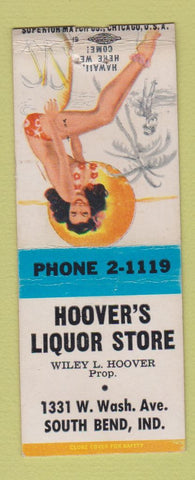 Matchbook Cover - Hoover's Liquor Store South Bend IN pinup BOBTAIL