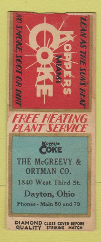 Matchbook Cover - Koppers Coke Coal McGreevy Ortman Dayton OH DQ BOBTAIL