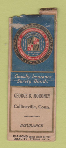 Matchbook Cover - George Moroney Insurance Collinsville CT DQ WORN BOBTAIL