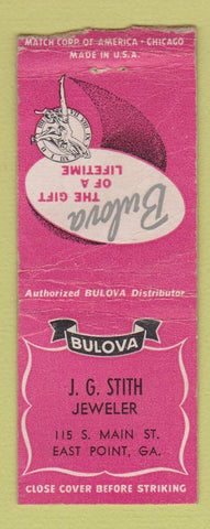 Matchbook Cover - Bulova Watches JG Stith East Point GA WEAR BOBTAIL