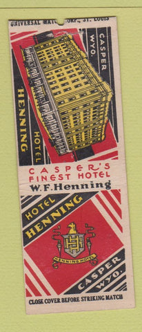 Matchbook Cover - Hotel Henning Casper WY BOBTAIL