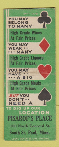 Matchbook Cover - Pisarof's Place South St Paul MN BOBTAIL