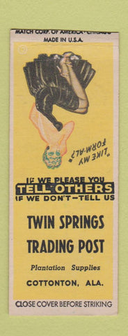 Matchbook Cover - Twin Springs Trading Post Cottonton AL pinup BOBTAIL