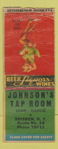 Matchbook Cover - Johnson's Tap Room Brisben NY pinup WORN BOBTAIL