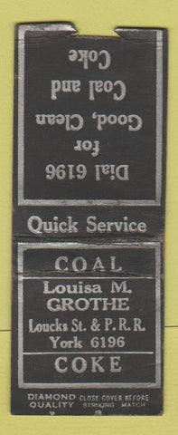 Matchbook Cover - Louisa Grothe Coal DQ York PA WEAR BOBTAIL