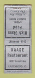 Matchbook Cover - Kaase Restaurant Lakewood OH WEAR BOBTAIL