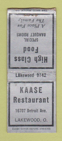 Matchbook Cover - Kaase Restaurant Lakewood OH WEAR BOBTAIL
