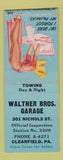 Matchbook Cover - Walther Bros Garage Clearfield PA pinup BOBTAIL