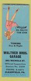Matchbook Cover - Walther Bros Garage Clearfield PA pinup BOBTAIL