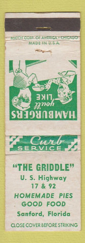 Matchbook Cover - The Griddle Sanford FL WEAR