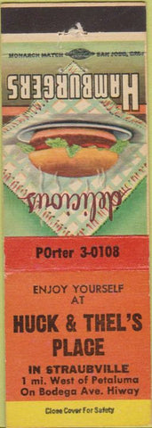 Matchbook Cover - Huck Thel's Place Straubville CA