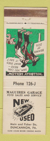 Matchbook Cover - Maguires Garage Ford Duncannon PA hillbilly WEAR