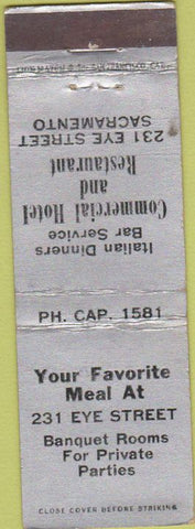 Matchbook Cover - Commerical Hotel Restaurant Sacramento CA WEAR