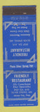 Matchbook Cover - Friendly Restaurant Silver Spring MD
