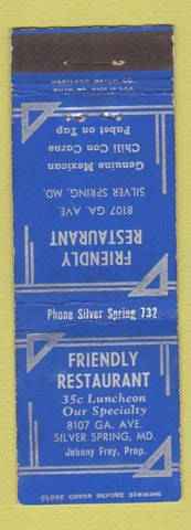 Matchbook Cover - Friendly Restaurant Silver Spring MD
