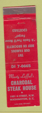 Matchbook Cover - Marly Laffal's Charcoal Steak House Washington DC WEAR