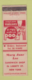 Matchbook Cover - Mary Jane Lee Sandwich Shop New York City WEAR