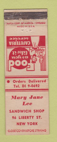 Matchbook Cover - Mary Jane Lee Sandwich Shop New York City WEAR