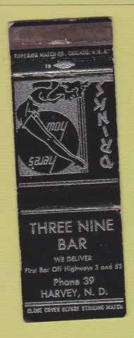 Matchbook Cover - Three Nine Bar Harvey ND girlie WEAR