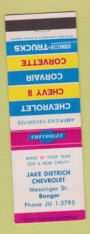 Matchbook Cover - Jake Dietrich Chevrolet 1963 Bangor ME