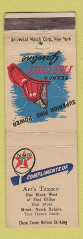 Matchbook Cover - Art's Texaco oil gas Minot ND WEAR