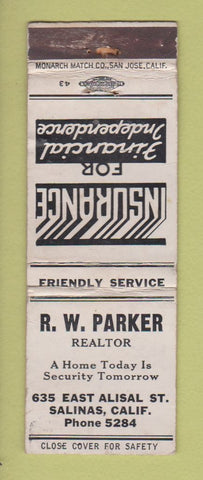 Matchbook Cover - RW Parker Real Estate Insurance Salinas CA WEAR
