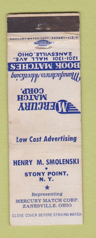 Matchbook Cover - Mercury Match Corp Henry Smolenski Stony Point NY WORN