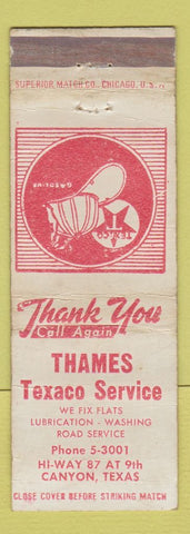 Matchbook Cover - Thames Texaco oil gas Canyon TX WEAR
