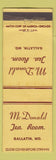Matchbook Cover - McDonald Tea Room Gallatin MO WEAR