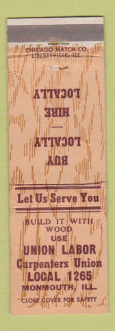 Matchbook Cover - Union Labor Carpenters Union Monmouth IL