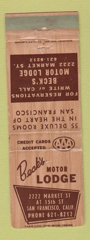 Matchbook Cover - Beck's Motor Lodge San Francisco CA WEAR