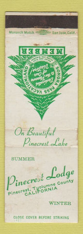Matchbook Cover - Pinecrest Lodge Tuolumne CA WEAR