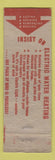 Matchbook Cover - Electric Water Heating WEAR