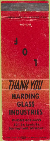 Matchbook Cover - Harding Glass Springfield MO WORN