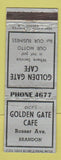 Matchbook Cover - Golden Gate Cafe Brandon MB WEAR